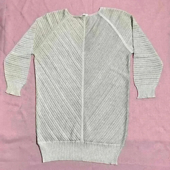 Escada Shimmer Metallic V Neck Half Sleeve Top Blouse Ribbed Semi Sheer Striped - Picture 3 of 11